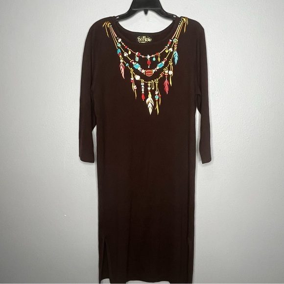 Bob Mackie Wearable Art Dress Women Medium Brown Embroidered Midi Slits NWT - Picture 1 of 9